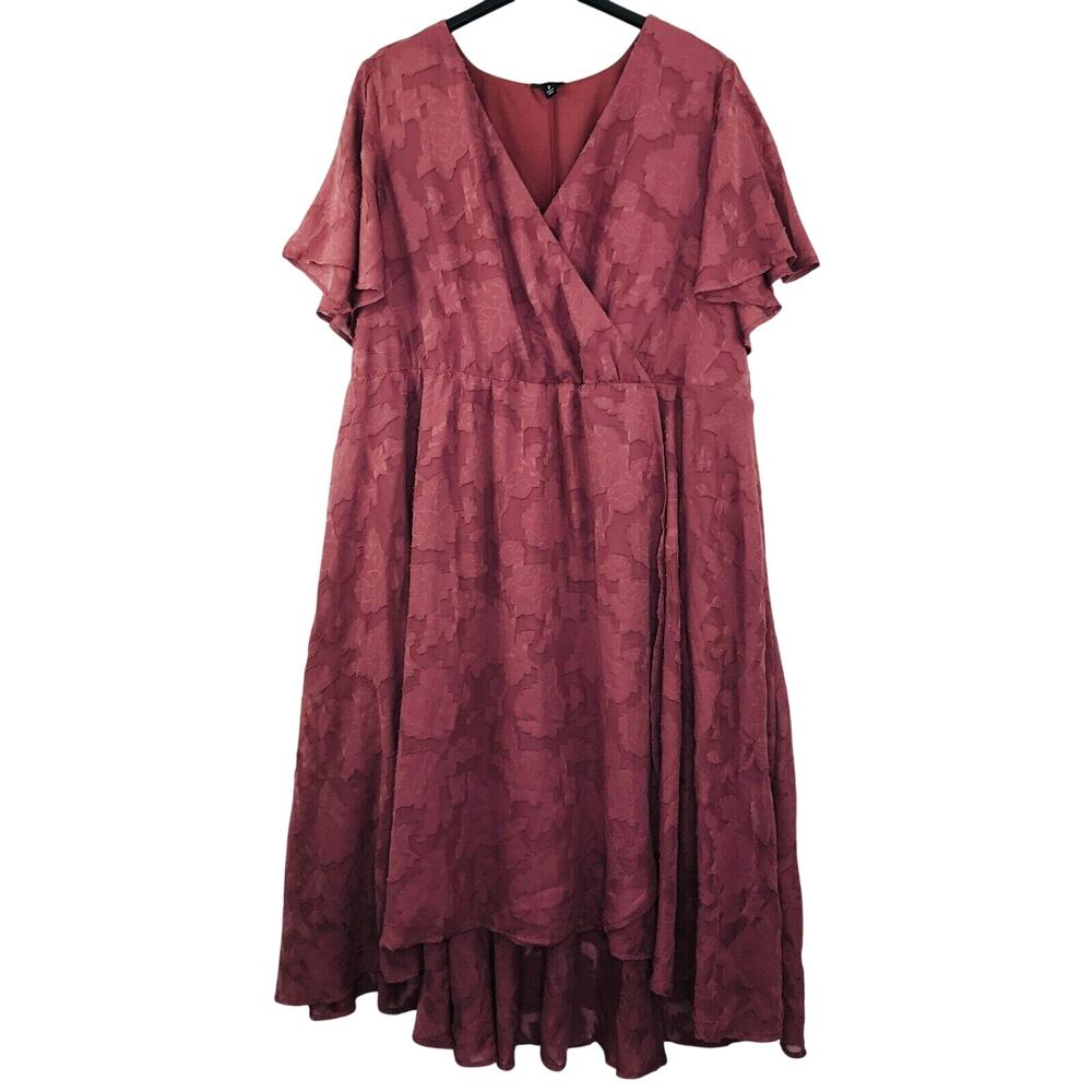 Torrid Women's 3X Dress Mauve Floral Jacquard Surplice Hi-Low Layered Faux Wrap